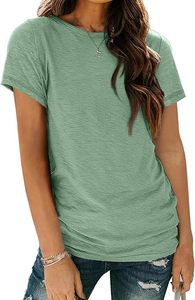 <b>Women's</b> Sage Green Crew Neck Short Sleeve Loose Fit Cotton Jersey T-Shirt Casual Solid Color Breathable Spring Summer <b>Top</b> - Product Image 3
