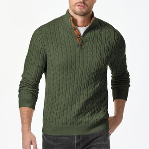 <b>Men's</b> Knitted <b>Long</b> Sleeve Solid Color Green Sweater Button Closure Pullover Autumn Casual Wear - Product Image 1