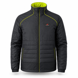 Chaqueta Acolchada Impermeable de Secado Rápido con Capucha para Hombre, con Ribete Rojo y Azul, Cremallera Completa, Aislada, para Invierno y Uso Urbano - Product Image 1