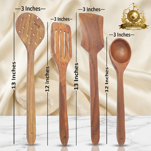 Ensemble d'ustensiles de cuisine en bois de teck de 12 pouces et 13 pouces, manche long, antiadhésif, lavage à la main uniquement, fabriqué dans l'Uttar Pradesh - Product Image 1