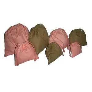 環境にやさしいオーガニックコットン二重巾着製品収納包装袋カスタムロゴプリントモスリンダスト衣類ポーチバッグ