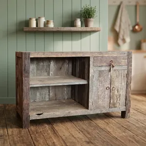 Mueble de TV Rústico de Madera Estilo Granja Antigua, Mueble de Almacenamiento con Estantes Abiertos, Mueble de Entretenimiento de Madera Envejecida para Sala de Estar - Product Image 3
