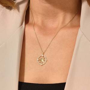 Yellow Gold <b>Compass</b> Star Lab Grown Diamond Round Brilliant Cut Luxury Pendant <b>Necklace</b> - Product Image 6
