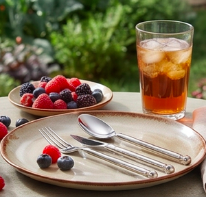 Juego de cubiertos con punta esférica y acabado minimalista tipo espejo, de acero inoxidable pulido con detalles de punta esférica, para hoteles, restaurantes y cenas en casa. - Product Image 2
