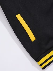 Men's Black Yellow Color Block Varsity <b>Jacket</b> <b>Fleece</b> <b>Lined</b> Regular Fit Casual Single Button Winter Custom Front Logo - Product Image 5