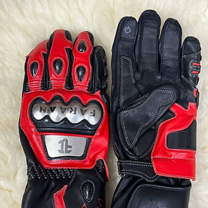 Gants de moto en cuir premium, qualité supérieure, rouge et noir, protection des phalanges en carbone, manchette longue, pour la course sur circuit - Product Image 1