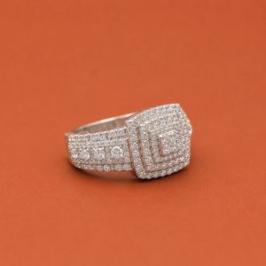 Bague de fiançailles pour homme en argent sterling 925 avec double halo de diamants et tige fendue - Product Image 2