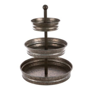 Support à gâteau 3 niveaux en métal galvanisé style ferme, plateau de service en fer durable avec poignée anneau doré, parfait pour les desserts de mariage et de fête - Product Image 6