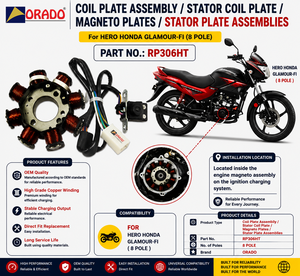 Bobina de estator de 8 polos para Honda Glamour FL, conjunto de placa, calidad de exportación para repuestos de motocicletas en India, Orado - Product Image 3