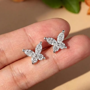 Pendientes de Mariposa Personalizables con Diamantes de Laboratorio Marquise y Redondos, Plata de Ley 925, Elegantes para Bodas, Fiestas y Uso Diario, Hipoalergénicos - Product Image 3