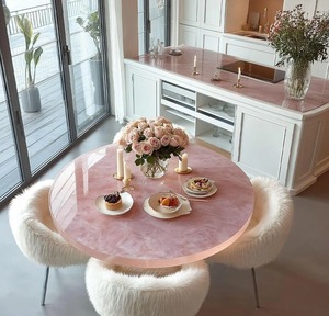 Round Rose Quartz Coffee <b>Table</b> <b>Top</b> Natural Crystal Stone Furniture Pink Gemstone Tabletop Luxury Home <b>Decor</b> Accent - Product Image 1