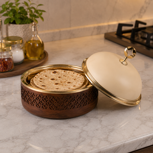 Olla de lujo de acero inoxidable dorado con aislamiento de madera, tazón para servir alimentos, vajilla premium para cocina, buffet y regalos. - Product Image 3