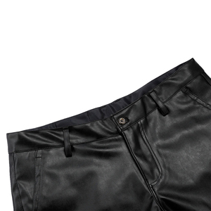 Pantalones Cortos Negros para Hombre, Recubiertos de PU, Cintura Alta, con Cierres Rojos, Cierre de Botón, Estilo Gótico, Material de Spandex y Poliéster - Product Image 4
