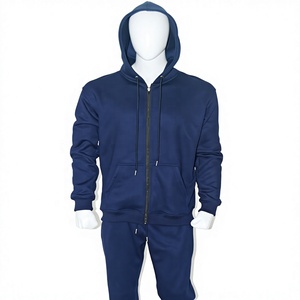 Ensemble de survêtement décontracté bleu marine de qualité supérieure, en molleton épais 100 % coton biologique, à capuche, coupe classique, vêtements de sport et streetwear unisexe, logo personnalisé - Product Image 1