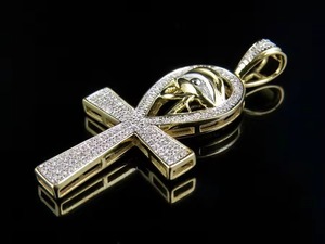 Colgante de Cruz Ankh de Moissanita Chapado en Oro sobre Plata 925, Totalmente Engastado, con Engaste de Canal, Joyería Cristiana de Fe Religiosa - Product Image 2