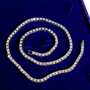 Collar de cadena tipo tenis con corte redondo, estilo diamante moissanita, cadena con incrustaciones de diamantes, joyería de plata de ley 925 para uso diario unisex. - Product Image 1