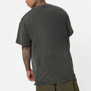 Camiseta de Algodón de Color Sólido para Hombre, Talla Grande, Cuello Redondo, Manga Corta, Estilo Casual, Lavado Vintage, Tejido Ajustado, Logotipo Personalizado en la Parte Delantera, Secado Rápido - Product Image 3