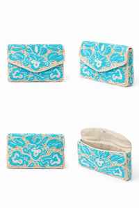 Bolso de Noche de Lujo con Cuentas Florales Turquesa Hecho a Mano, Elegante Cartera de Boda para Mujer, Diseño de Alta Calidad y Anillo Estilizado - Product Image 2