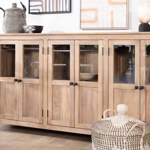 Vandana Crystal Matter 6-door glass-fronted <b>sideboard</b> in solid mango wood, 190cm Maestro - Product Image 5