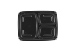 Boîte à lunch en plastique jetable à 3 compartiments avec couvercle, récipient alimentaire moderne à emporter - Product Image 4