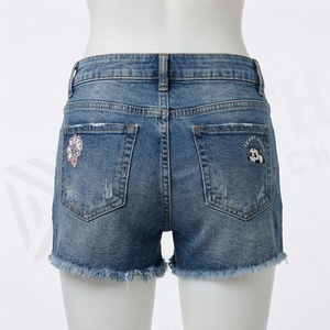 Heavy <b>Work</b> Casual Denim Shorts Colorful Floral Embroidery Womens Summer Loose <b>Jeans</b> High Quality Customized Color Fit - Product Image 2