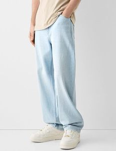 Pantalon en jean délavé coupe ample, style vintage, bleu glace, baggy, streetwear, vente en gros - Product Image 3
