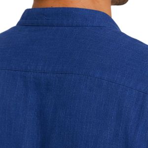Camisa Henley de Lino para Hombre, Cuello Mao, Azul Rey, Manga Corta, Casual, Verano, Transpirable, Cierre de Botones, Personalizable OEM - Product Image 5