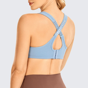 Women's Light <b>Blue</b> Deep V-Neck Seamless Sports <b>Bra</b> Medium Support Breathable Yoga <b>Bras</b> Non-Adjusted Straps Solid Color Gym Fit. - Product Image 6