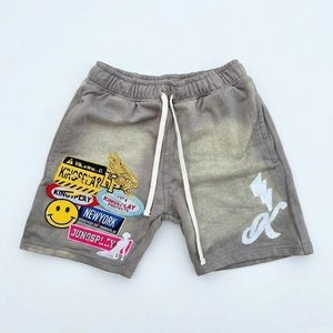 Conjunto de Sudadera con Capucha y Pantalones Cortos para Hombre, Diseño Gris con Parches, Estilo Urbano, Chándal Vintage Lavado, Ropa Deportiva para Exteriores, Venta al Por Mayor OEM - Product Image 4