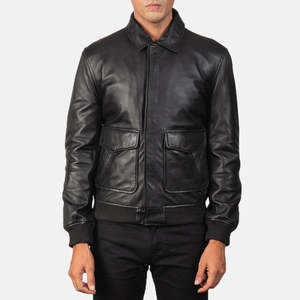 Mens Leather Bomber <b>Jacket</b> Winter Black Flight Coat Slim Fit Pilot Outerwear Real Sheepskin Casual <b>Jacket</b> <b>With</b> <b>Pockets</b> Plus Size - Product Image 2
