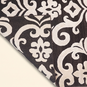 Tapis en laine tufté à la main ivoire noir et blanc, écologique, antidérapant, motif damassé floral traditionnel pour salon et hôtel - Product Image 5