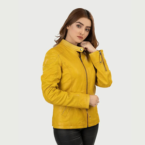 Veste de moto en cuir d'agneau véritable marron pour femme PIHA SPORTS, coupe aviateur, coupe-vent et séchage rapide, fermeture éclair pour l'hiver - Product Image 5