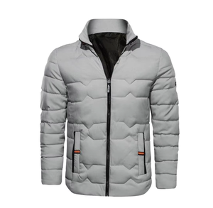 Blouson matelassé chaud pour homme, gris clair, à capuche, col montant, coupe ample, 100 % imperméable, réversible, en polyester satiné, avec fermeture éclair sur le devant - Product Image 1