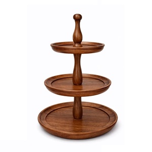 High Arrival Modern Wooden 3-Tiers Cake Stand with Raised Platform for <b>Displaying</b> Cakes Pastries Fruit Dessert Oven Safe - Product Image 1