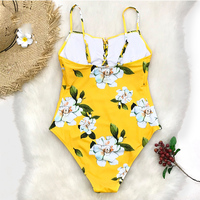 Tali Bahu Dapat Disesuaikan Motif Bunga Kuning, Satu Bagian, Bantalan Dapat Dilepas, Pakaian Renang Anak Perempuan, Bikini