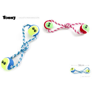 Jouet interactif pour animaux de compagnie Yommy, corde à balles de tennis double, 38 cm - Product Image 1