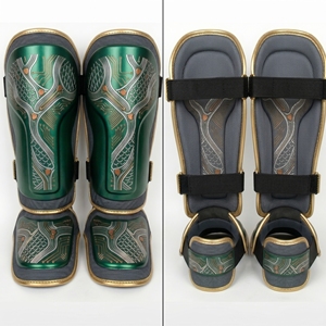 Protège-tibias en PU 2026 avec garniture dorée et fermeture auto-agrippante élastique pour la boxe – Équipement de protection léger unisexe pour adultes - Product Image 4