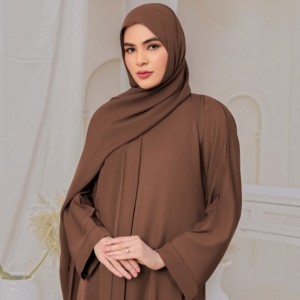 Brown Abaya <b>Long</b> Sleeve Floor Length Modest <b>Dress</b> <b>For</b> Women Solid Polyester Middle East Daily Wear Loose Fit High Neck - Product Image 3