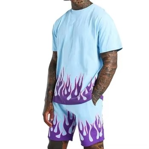 Conjunto de Camiseta y Pantalones Cortos de Verano para Hombre, Casual, Transpirable, OEM, Personalizado, de Algodón y Felpa, de 2 Piezas, con Diseño de Color Personalizado Digital - Product Image 1