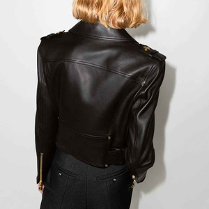 Wholesale High Quality Custom Color Genuine <b>Leather</b> <b>Jackets</b> Belt Design Fashion Women Black <b>Leather</b> <b>Jacket</b> Genuine <b>Leather</b> - Product Image 3