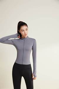 Veste de yoga d'hiver pour femme, vente en gros OEM, fermeture éclair avant, extensible, en Spandex/Polyester, coupe-vent, à capuche, pour activités de plein air - Product Image 3
