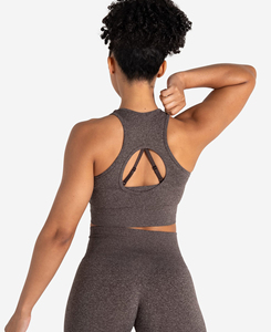 Ensemble de yoga 2 pièces gris pour femme de qualité supérieure, taille mi-haute, sans couture, débardeur court dos nageur et short, en polyester/coton, couleur unie, 180g - Product Image 4