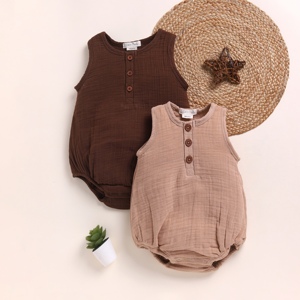 Mameluco de burbujas de muselina orgánica de calidad superior Paquete de 2 Cocoa Whisper y Latte Colors Ropa de bebé - Product Image 1