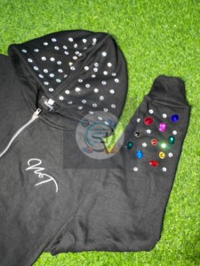 Sweat à capuche zippé personnalisé de luxe avec strass |   Sweat à capuche streetwear surdimensionné et épais avec embellissement en cristal |   Designer Y2K - Product Image 3
