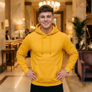 Sudadera con Capucha de Felpa Gruesa de Algodón y Poliéster Amarillo, Personalizada con Estampado, Color Sólido, Corte Regular, Informal, para Otoño - Product Image 5