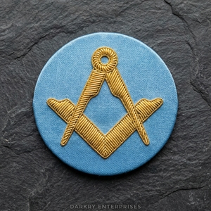 Hand Embroidered Silver Bullion Wire Patch <b>Navy</b> Blue Silk Round Badge Masonic Anniversary Hourglass Laurel Wreath Blazer Crest - Product Image 4