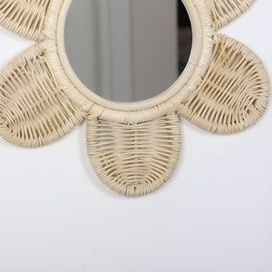 Handmade Hand Held Portable Makeup Compact Rattan <b>Mirrors</b> Flower Shape Natural Handcrafted <b>Mirror</b> - Product Image 4