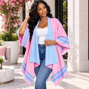Cardigan décontracté à manches chauve-souris color block rayé rose et bleu, style long, de la sororité Cosh International - Product Image 3