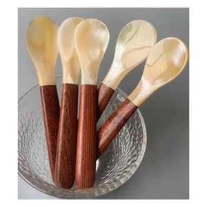 Cuillère en bois faite à la main avec bol en nacre, design minimaliste, cuillère à thé durable pour servir les desserts, coffrets cadeaux - Product Image 4