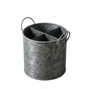 Porte-ustensiles en métal galvanisé style ferme, support à couverts en acier avec poignée, organiseur rond en fer blanc pour comptoir de cuisine et table à manger - Product Image 1
